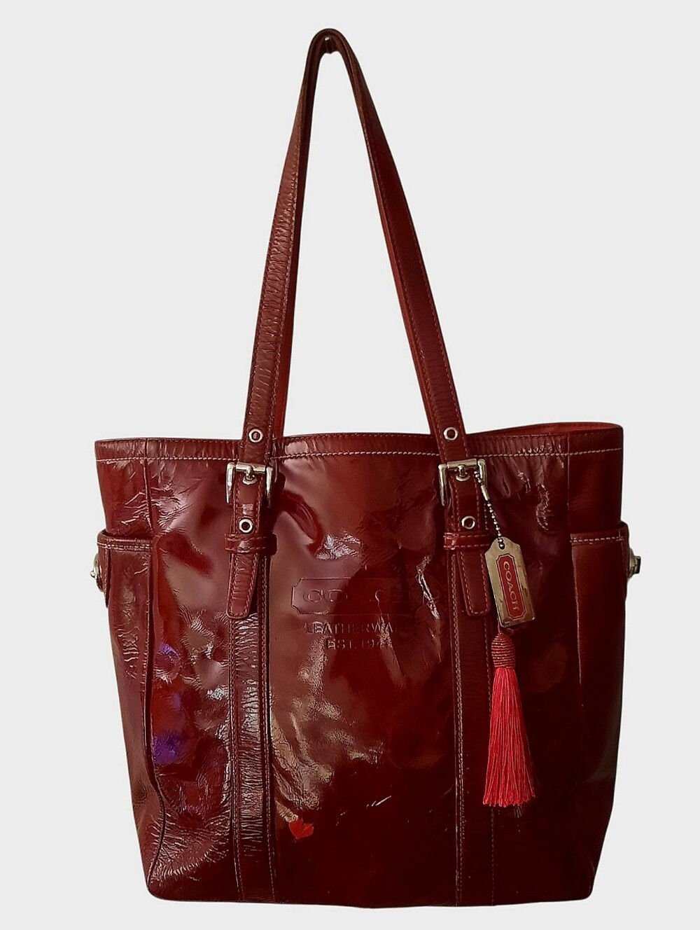 COACH Burgundy #9786 Patent Leather Small Gallery Tote